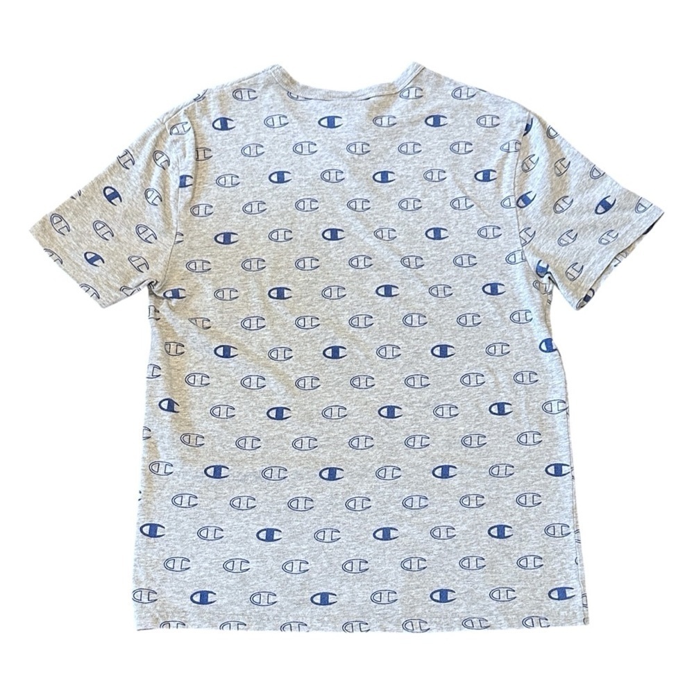Champion Heritage All-Over Logo Short Sleeve Tee in Gray/Blue Men’s Medium - Picture 3 of 5